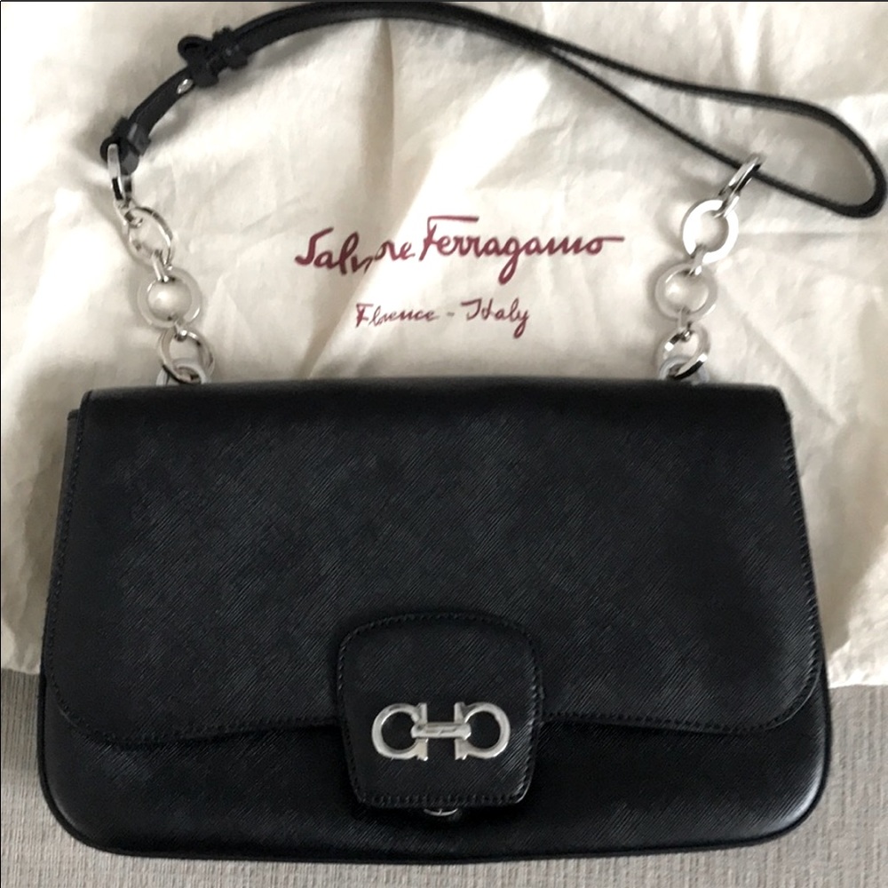 Salvatore Ferragamo Black Leather Shoulder Bag